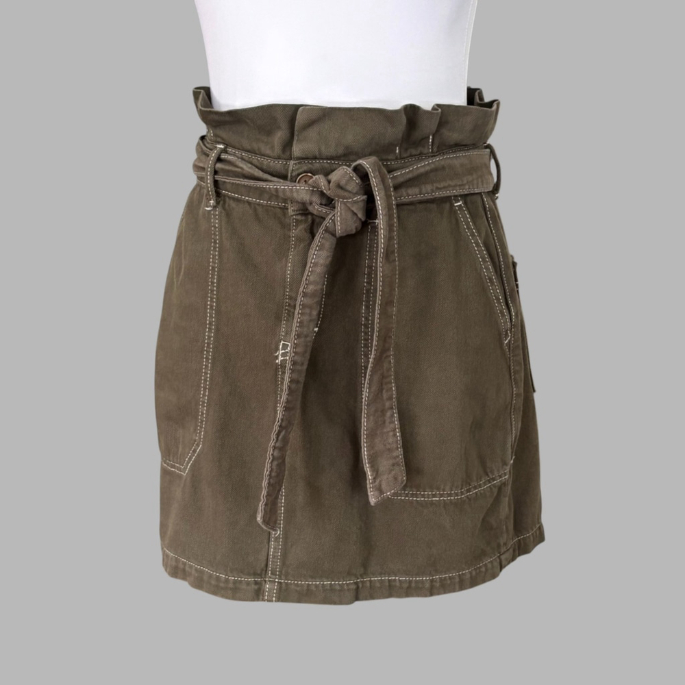Free People Army Green Denim Cargo Mini Skirt Size 6